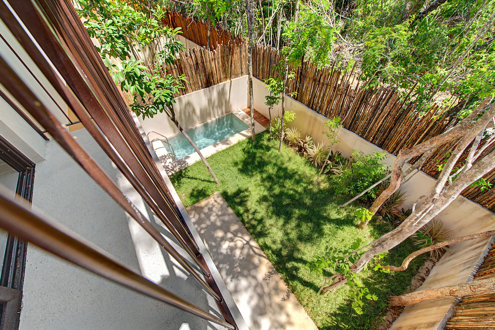 Aerial view of private garden and plunge pool at Tulum Gardens